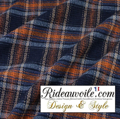 Tissu déco carreaux Tartan bleu Orange architecte rénovation confection rideau d'intérieur