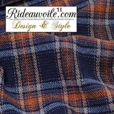 Tissu déco carreaux Tartan bleu Orange architecte rénovation confection rideau d'intérieur