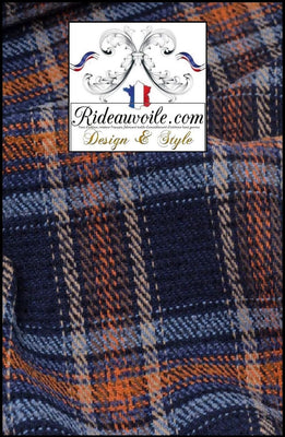 Tissu déco carreaux Tartan bleu Orange architecte rénovation confection rideau d'intérieur