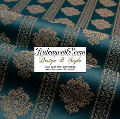 Tissu ameublement Jacquard Damasco Damas vert classique rayure florale mètre