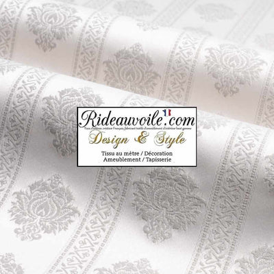Tissu ameublement Jacquard Blanc Damasco Damas classique rayure florale