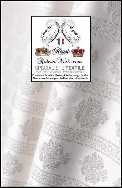 Tissu ameublement Jacquard Blanc Damasco Damas classique rayure florale
