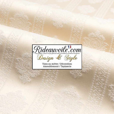 Tissu ameublement Jacquard Beige Damasco Damas classique rayure florale au mètre