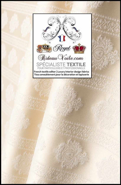 Tissu ameublement Jacquard Beige Damasco Damas classique rayure florale au mètre