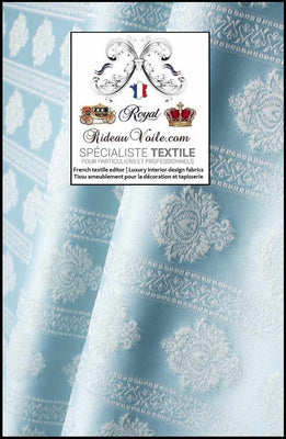 Tissu bleu clair Jacquard Damasco Damassé classique rayure florale mètre