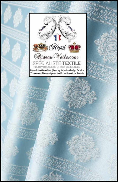 Tissu bleu clair Jacquard Damasco Damassé classique rayure florale mètre