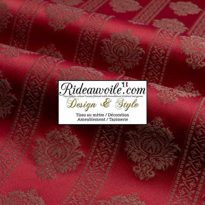 Tissu ameublement Jacquard Damas Damasco Damassé rayure florale rouge mètre