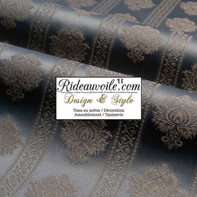 Tissu ameublement rayé Jacquard Damas Damasco floral Damassé gris cendré satin