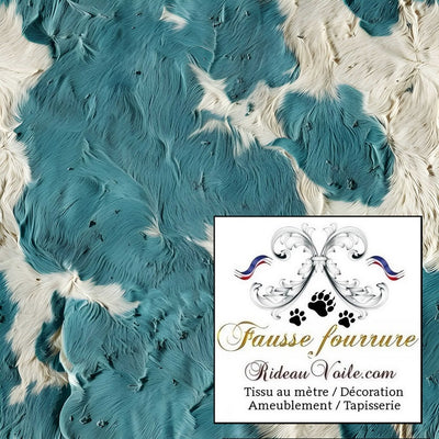 Velours tissu ameublement motif fausse fourrure imprimé tâche peau de vache BLEU