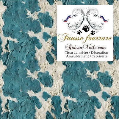 Velours tissu ameublement motif fausse fourrure imprimé tâche peau de vache BLEU