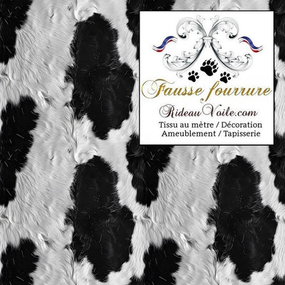 Velours tissu ameublement motif fausse fourrure peau de vache Noir Blanc campagne