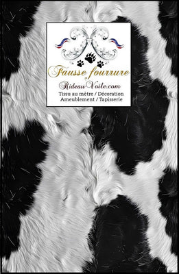 Velours tissu ameublement motif fausse fourrure peau de vache Noir Blanc campagne