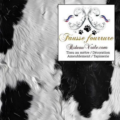 Velours tissu ameublement motif fausse fourrure peau de vache Noir Blanc campagne