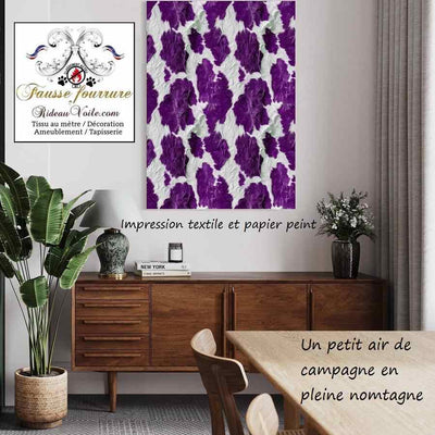 Velours VIOLET tissu ameublement motif fausse fourrure peau de vache Montagne Campagne