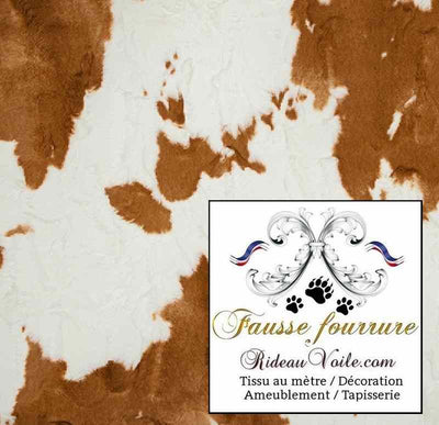 Tissu fausse fourrure peau de vache au mètre rideau déco intérieur brune marron ivoire