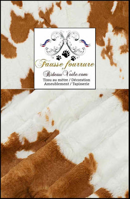Tissu fausse fourrure peau de vache au mètre rideau déco intérieur brune marron ivoire