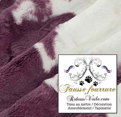 Tissu ameublement loisir intérieur fausse fourrure imitation tache peau de vache violet mauve