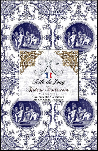 Collection motif imprimé design Toile de Jouy Les Anges à ornements Baroque - Tissu haute couture d'ameublement pour la décoration d'intérieur, la tapisserie (murale & siège). Disponible dans différentes matières au mètre - Service de confection sur mesure à votre disposition. Taille du motif  Largeur 55 cm x Hauteur 78.77 cm 