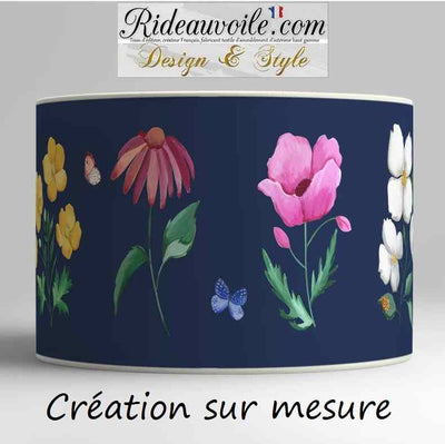 Abat-jour floral bleu marine avec motifs de fleurs sauvages et papillons - Décoration intérieure
