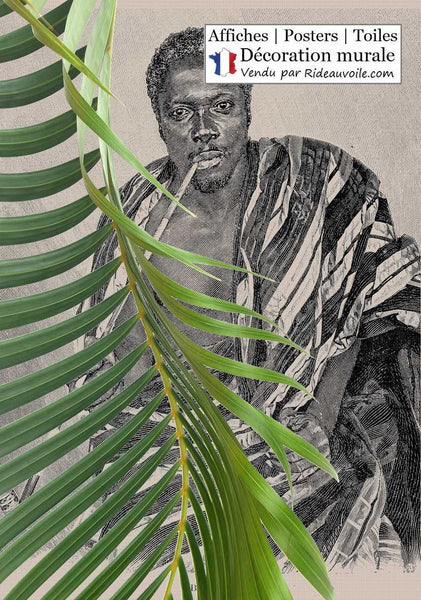 Tableau exotique Affiche Poster feuilles verte Tropical Botanique Chef  homme Africain