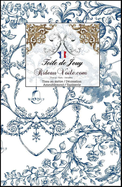 Imprimé luxe intérieur Toile de Jouy tissu ameublement motifs fleurs feuilles anges bleu