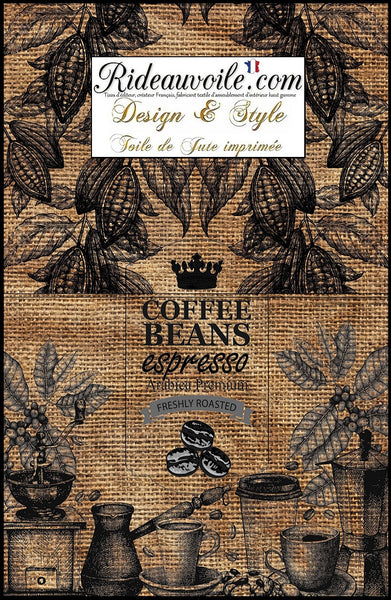 Fabrics burlap sack upholstery Coffe | Imprimé Fond sac de Toile Jute imprimé café