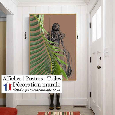 Tableau exotique Affiche Poster feuilles verte Tropical Botanique homme Africain