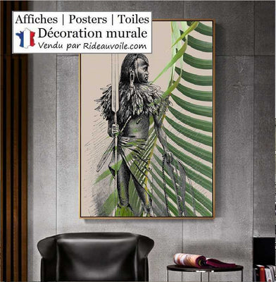 Tableau exotique Affiche Poster feuille verte Botanique homme Africain –