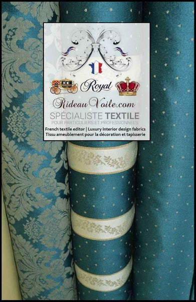 Boutique éditeur Tissu rayé ameublement mètre Jacquard bleu rideau Damasco Baroque 280 cm. Décoration architecte décoratrice intérieure rénovation agencement.