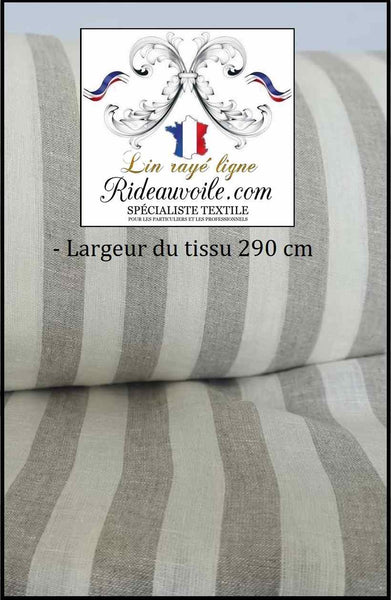 Boutique Lin naturel LIGNES blanc Grande largeur 290cm tissu rayures au mètre