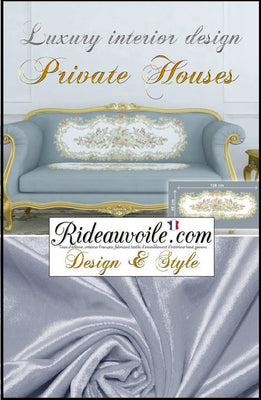 Rideauvoile.com | Décoratrice architecte décorateur intérieur Aubusson design Tissu velours bleu gris ameublement motif broderie bouquet fleurs canapé ornement style Baroque mètre. Décoration art tapisserie siège Paris Versailles, Monaco.