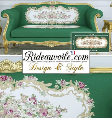 Rideauvoile.com | Décoratrice architecte décorateur intérieur design Tissu velours vert  ameublement motif broderie bouquet fleurs canapé ornement style Baroque mètre. Décoration art tapisserie siège Paris Versailles, Monaco.