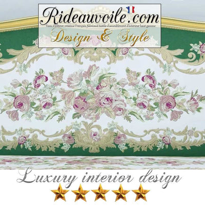 Rideauvoile.com | Décoratrice architecte décorateur intérieur design Tissu velours vert  ameublement motif broderie bouquet fleurs canapé ornement style Baroque mètre. Décoration art tapisserie siège Paris Versailles, Monaco.