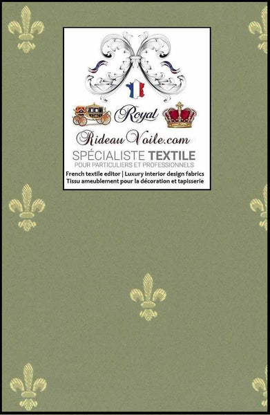 Tissu ameublement Jacquard occultant Fleur de lys vert au mètre rideau sur mesure