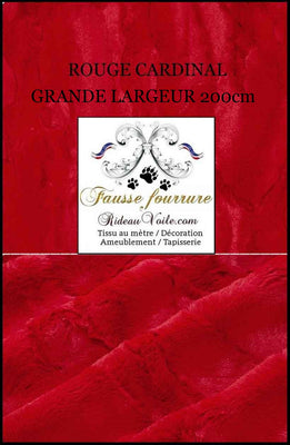 Tissu ameublement fausse fourrure ROUGE grande largeur 200cm mètre rideau plaid