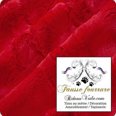 Tissu ameublement fausse fourrure ROUGE grande largeur 200cm mètre rideau plaid