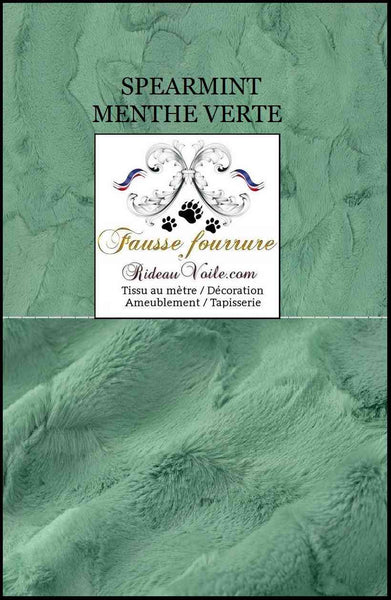 Tissu Fausse fourrure vert mètre rideau plaid coussin chalet villa montagne poil long court
