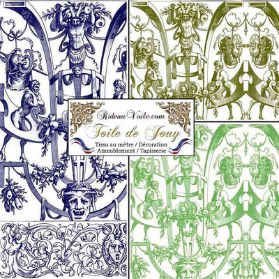 Collection haute gamme d'éditeur créateur textile Français motif imprimé designer Toile de Jouy "Satyre" du XVIIIe siècle  - Tissu haute gamme d'ameublement pour la décoration d'intérieur, la tapisserie (murale & siège).
