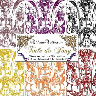 Collection haute gamme d'éditeur créateur textile Français motif imprimé designer Toile de Jouy "Satyre" du XVIIIe siècle  - Tissu haute gamme d'ameublement pour la décoration d'intérieur, la tapisserie (murale & siège). 