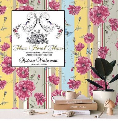 Tissu d'éditeur textile grossiste fournisseur vintage imprimé floral roses rayures