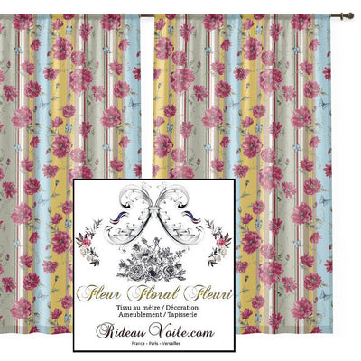 Tissu d'éditeur textile grossiste fournisseur vintage imprimé floral roses rayures