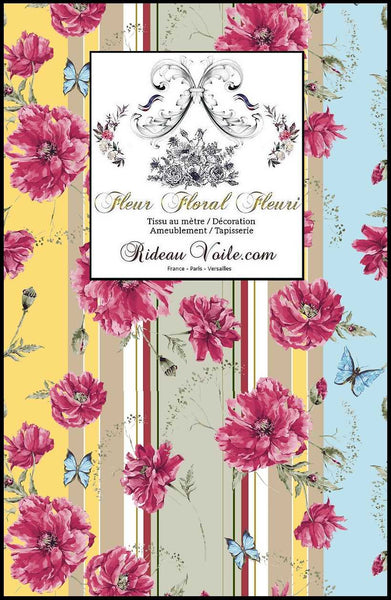 Tissu d'éditeur textile grossiste fournisseur vintage imprimé floral roses rayures