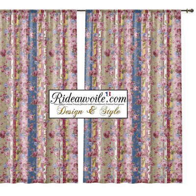 Éditeur textile d'ameublement  vintage floral roses rayures grossiste déco rideau