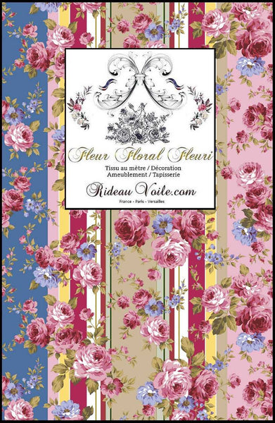 Éditeur textile d'ameublement  vintage floral roses rayures grossiste déco rideau