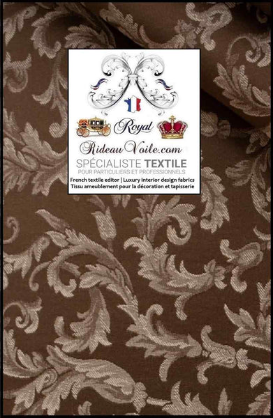 Tissu Jacquard Baroque ameublement Damasco MARRON mètre grande largeur