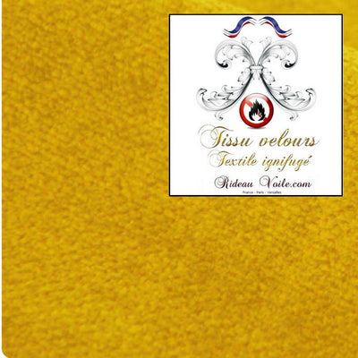 Tissu Ameublement textile velours double face ignifugé jaune safran mètre rideau