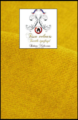 Tissu Ameublement textile velours double face ignifugé jaune safran mètre rideau