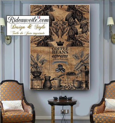 abrics burlap sack upholstery Coffe | Imprimé Fond sac de Toile Jute imprimé café
