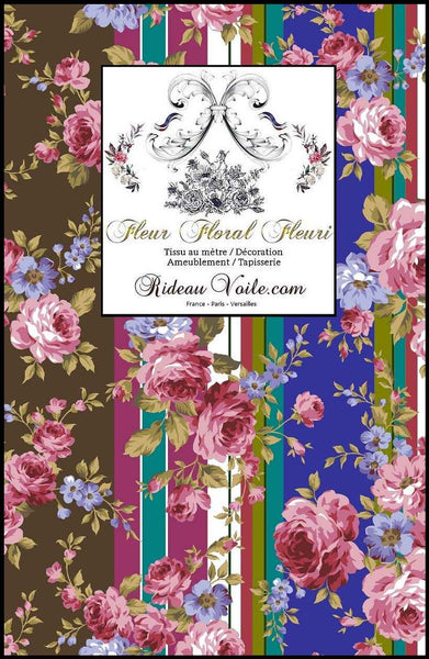 Tissu ancien imprimé floral vintage design rayures fleuri mètre motif rideau