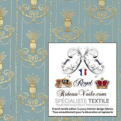 Tissu ameublement Jacquard style Empire Or Bleu au mètre intérieur tapisserie rideau